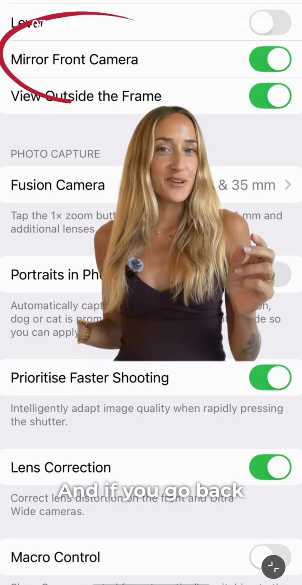 Jen demonstrating iPhone camera settings